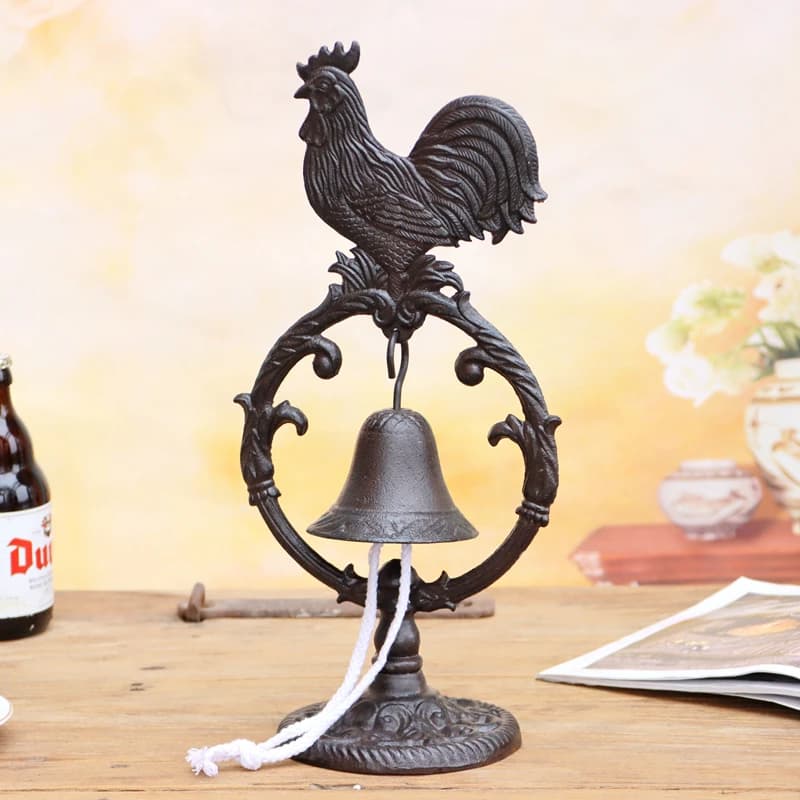Vintage Cast Iron Rooster Dinner Bell On Stand Tabletop Counter Heavy Country Rustic Farmhouse Bell Swing To Ring Dinner School