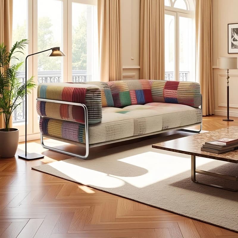 Mid-Century Fabric Sofa Ethnic Style Color-Blocking Small Apartment Sofa Living Room In-line sofás para salón home Furniture