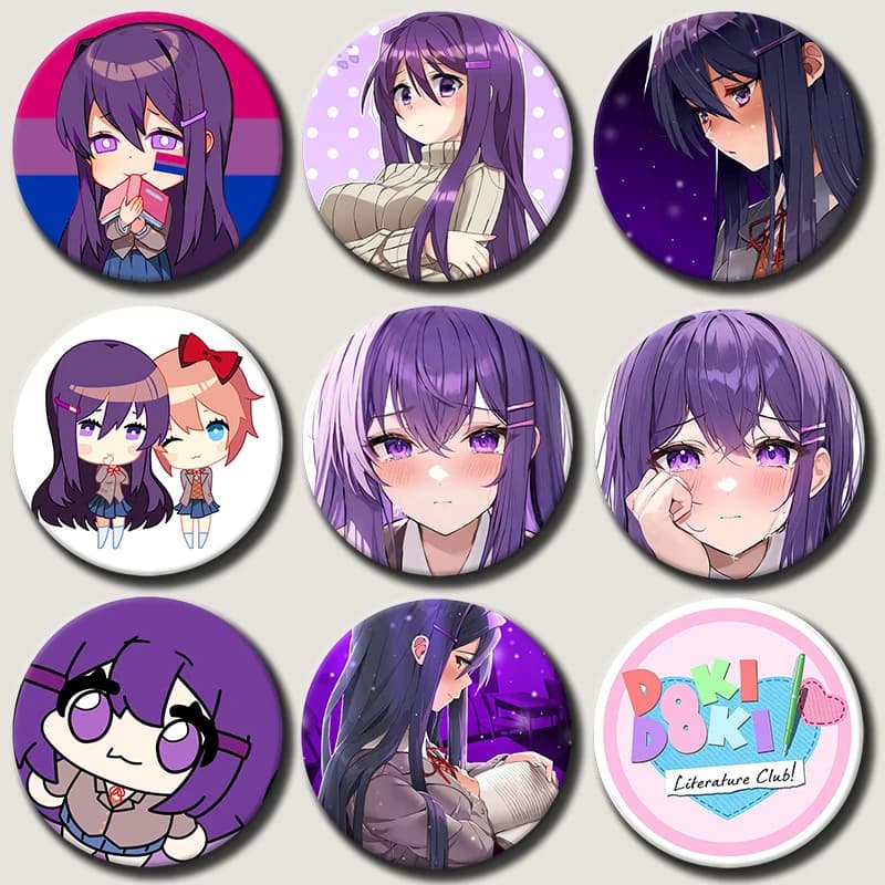 58mm Anime Character Yuri Pins Tinplate Badge Cartoon Yuri Brooches for Backpack Hat Clothes Decoration Fans Collection Gifts