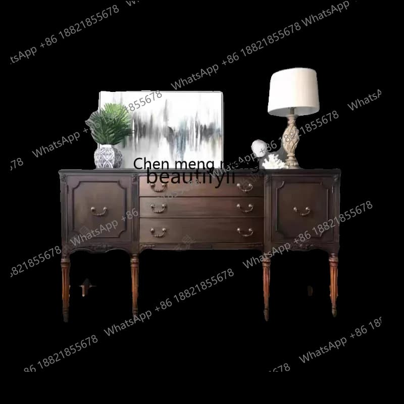 HHFrench retro solid wood porch cabinet entrance foyer partition old carved locker high-end decorative cabinet