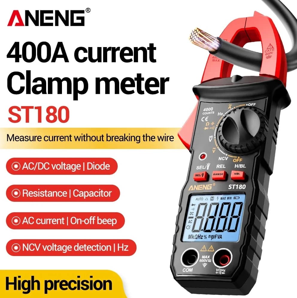 ANENG ST180 AC Current Clamp Meter Digital Multimeter 4000 Counts Car Amp 400A Ammeter Voltage Tester NCV Capacitance Ohm Tools