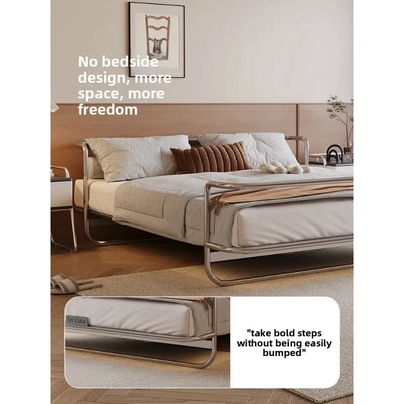 Stainless steel wrought iron  double bed Bauhaus light luxury metal medium antique retro master