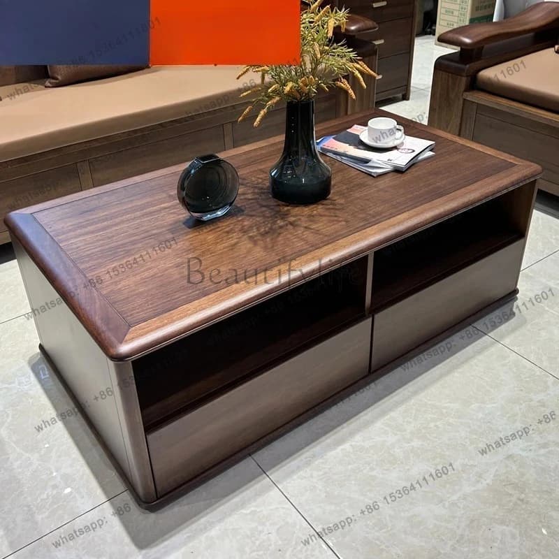 all solid wood black walnut coffee table TV cabinet tea table with storage drawer small apartment simple modern living room