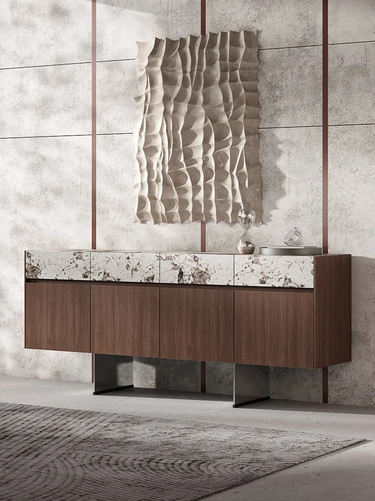 B9.20-minimalist walnut sideboard modern light luxury marble entrance cabinet villa wall decoration cabinet