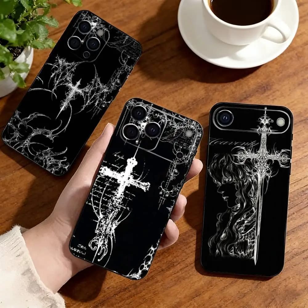 Gothic Dark Aesthetic  Phone Case For iPhone17,16,15,14,13,12,11 Plus,Pro Soft Silicone Black Cover