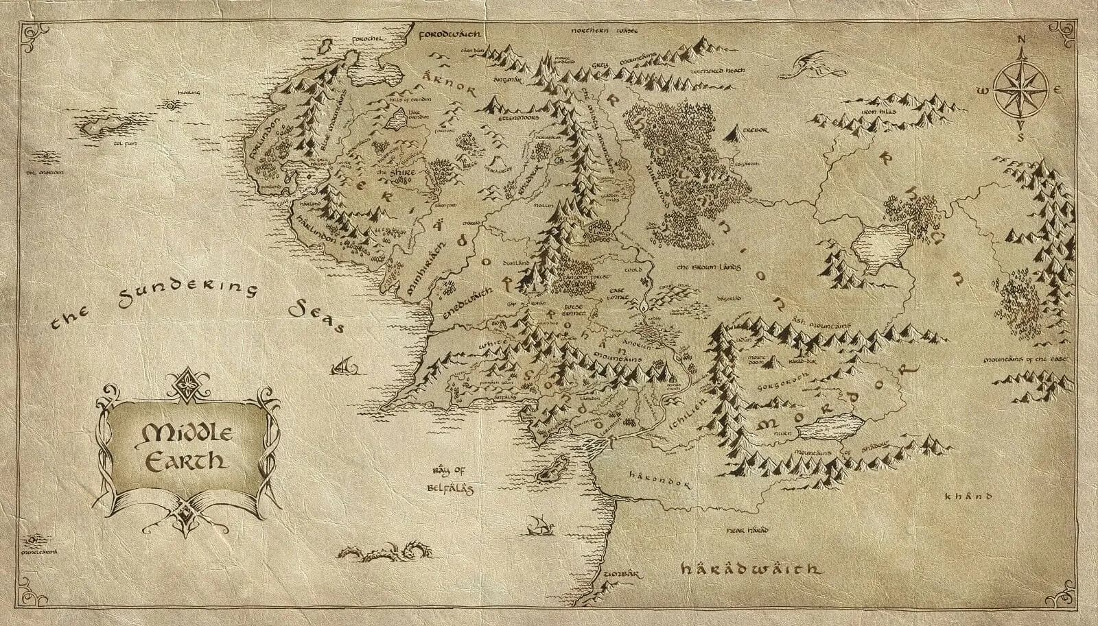 Map of Middle Earth Art Picture Print, Silk Poster, Home Wall Decor