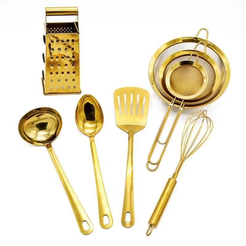 8-Piece set of gold-plated kitchenware 9-piece set of gold-plated kitchenware Golden brass kitchenware Baking set