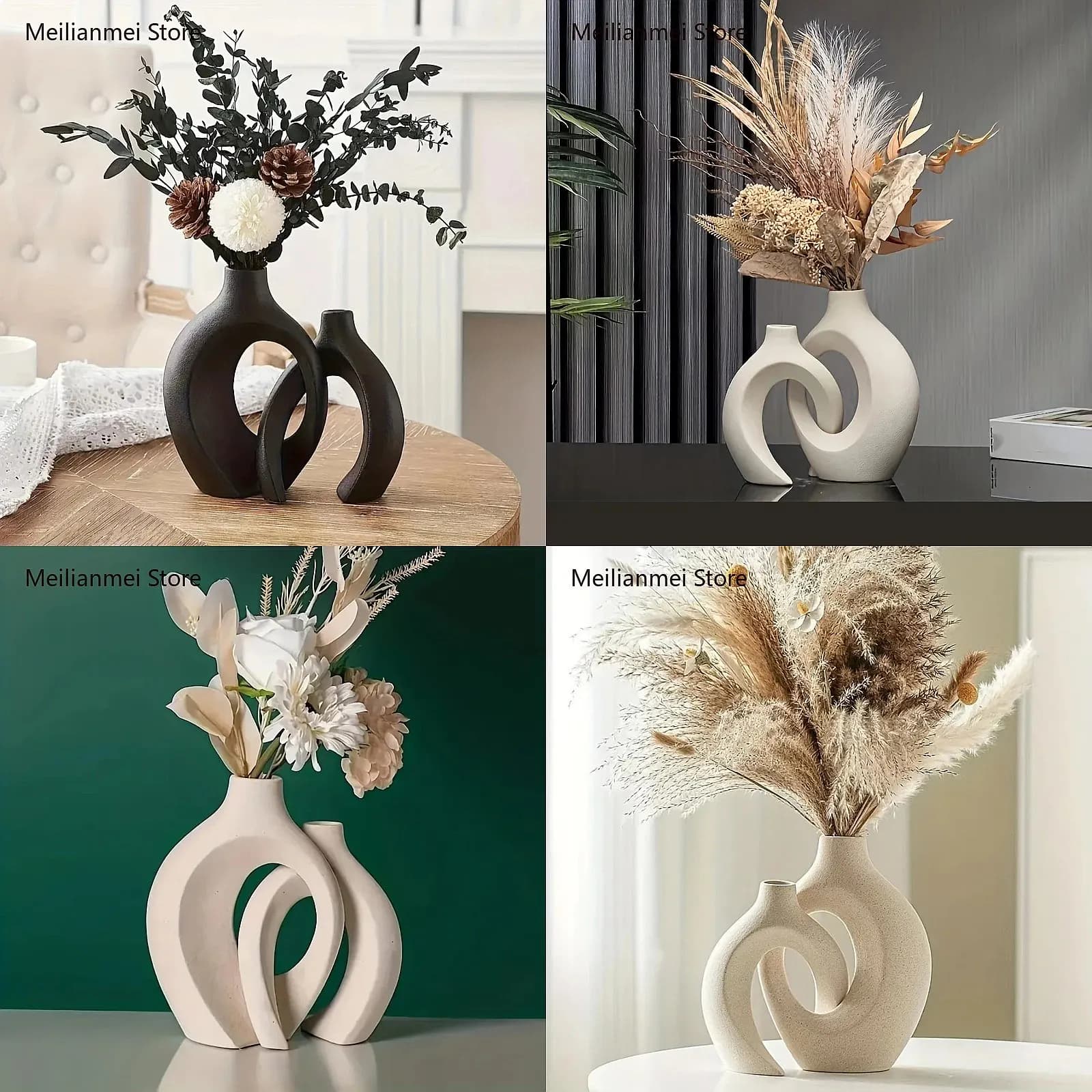 Hollow Nordic Modern Ceramic Vase Set of 2 for Modern Home Decor Modern Hollow Vases for Living Room Bookshelves Home Decoration