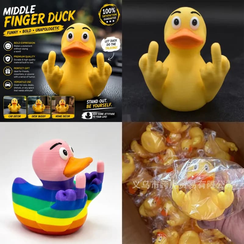Novelty Funny Middle Finger Yellow Duck Figurine 3D Printed Duck Statue For Office Desktop Home Decor Prank Gift For Friends