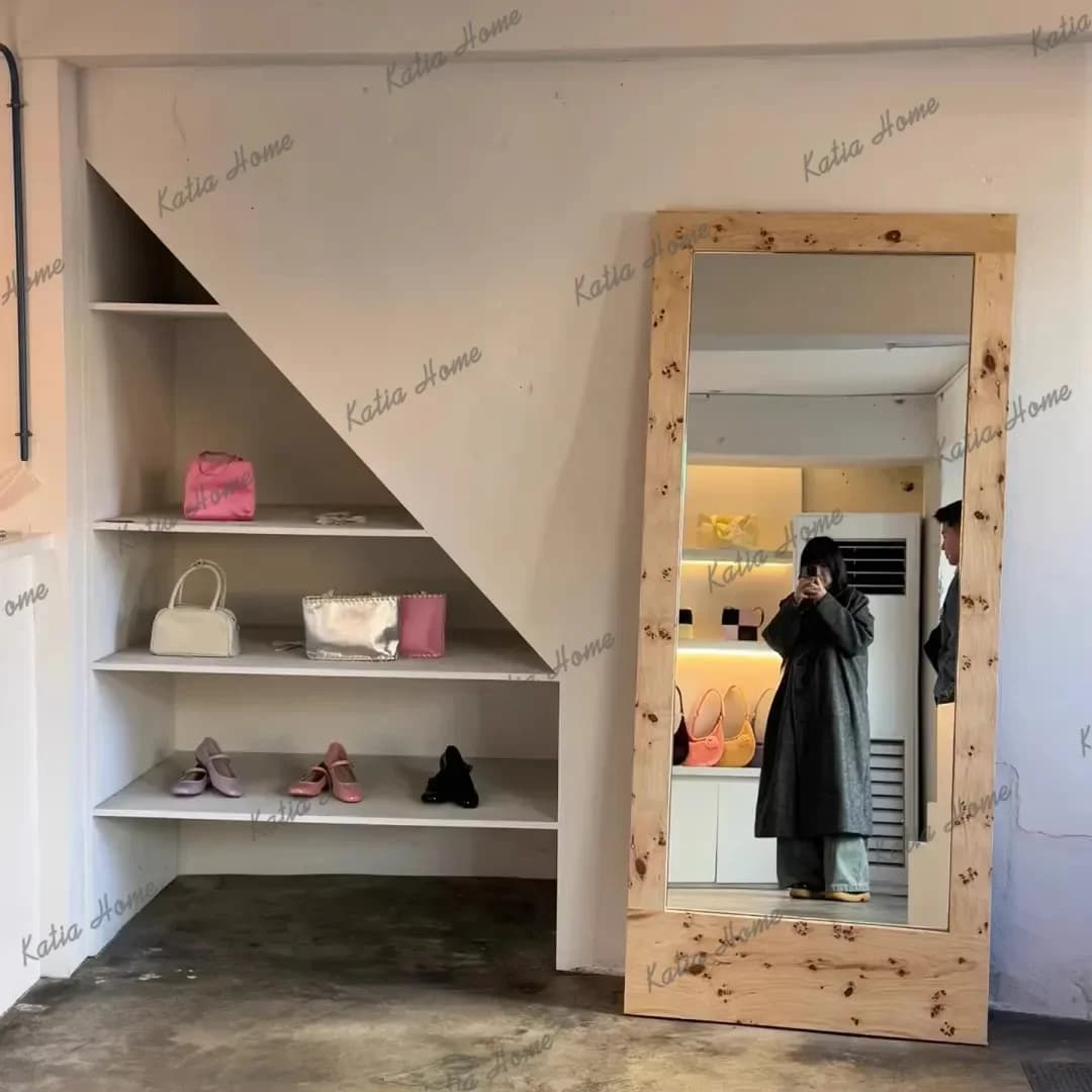 French Luxury Hotel Decoration Customized full-Length Mirror Timber Frame Living Room Bedroom High-Definition Dressing Mirror