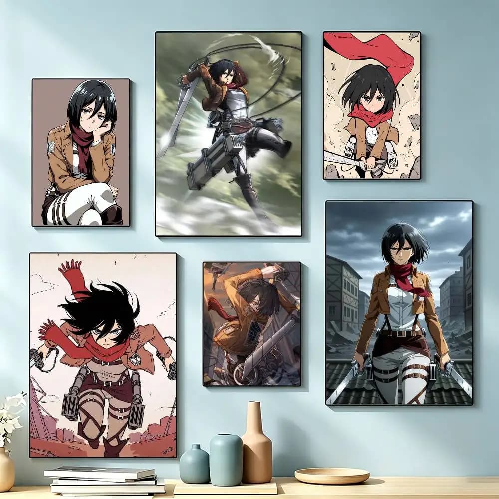 Anime Attack On Titan Mikasa Ackerman  Poster Waterproof Wall Art Sticker For Bar Living Room Vintage Decor High Quality Print