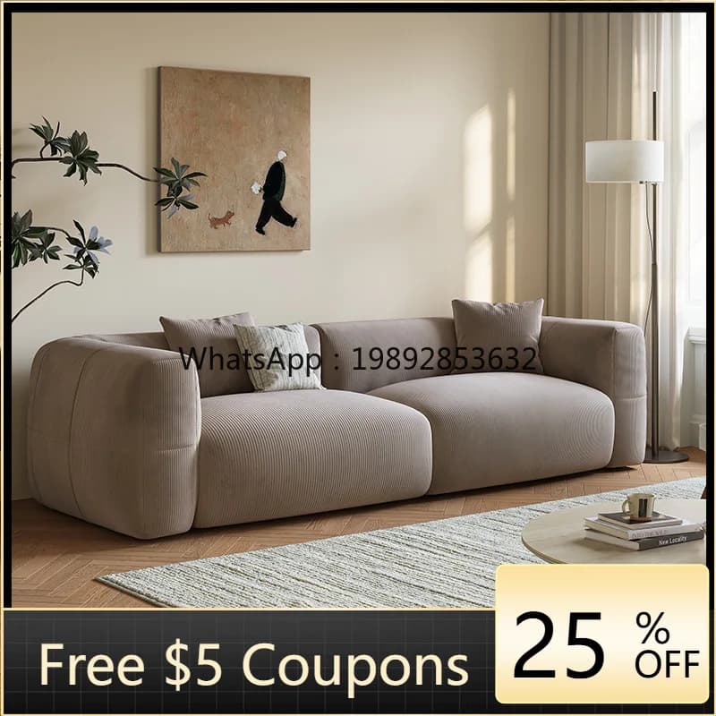 LYY French Retro Cream Style Living Room Modern Light Luxury Nordic Lazy Style Detachable Washable Large White Sofa