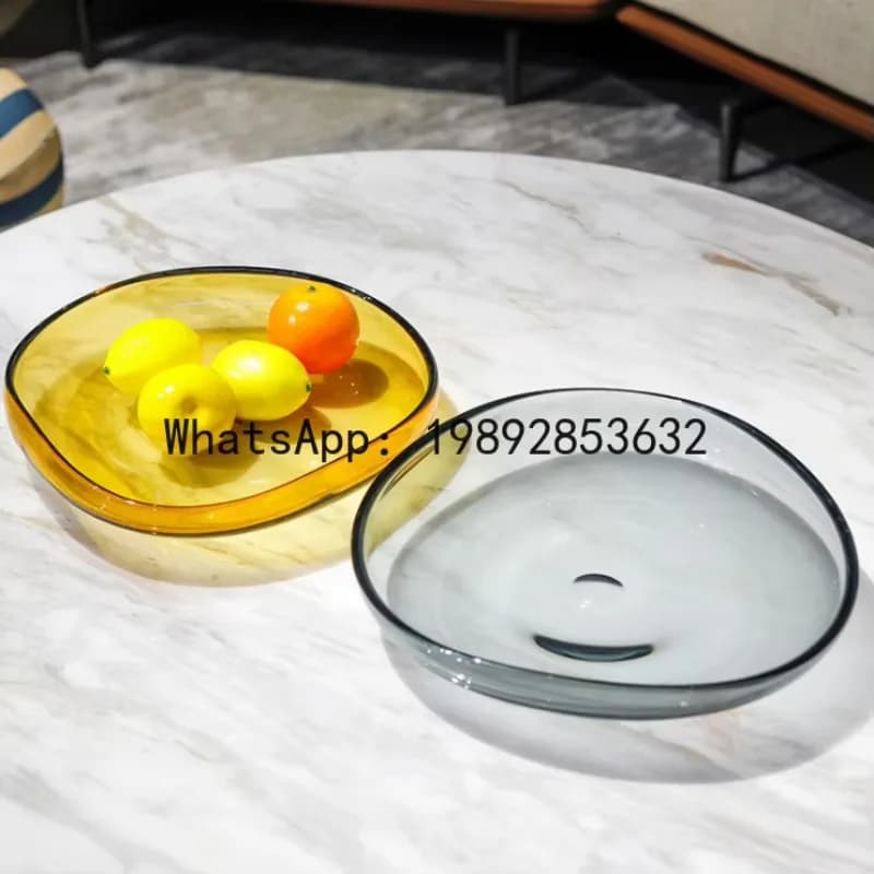 FZ  Luxury Glass Large Fruit Plate for Home Living Room Coffee Table Decoration High-End Model Room