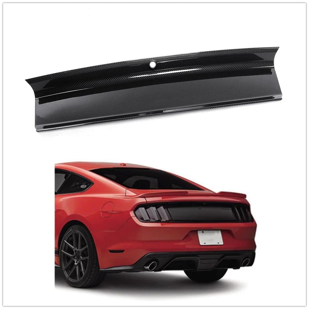 Trunk Lid Decklid Panel Trim For Ford Mustang 2015 2016 2018-2023 Carbon Fiber Look/Gloss Black Tailgate Rear Bumper Guard Cover