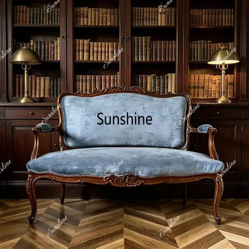 American retro solid wood carving flower sofa chair living room balcony, fabric leisure