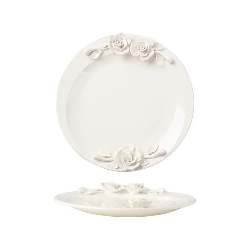 Hand pinched flower ceramic plate retro pasta bowl western plate retro theme western restaurant club plate home decoration