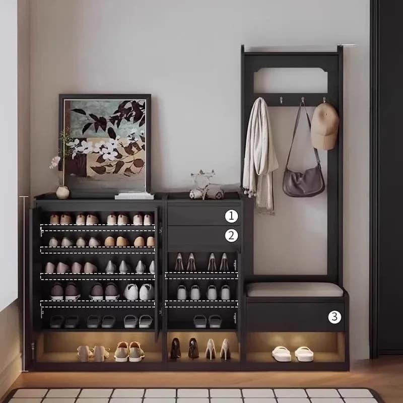 With Seat Simple Shoes Rack Black Wall Storage Design Family Shoe Cabinet Aesthetic Decoration Archivadores Postmodern Furniture