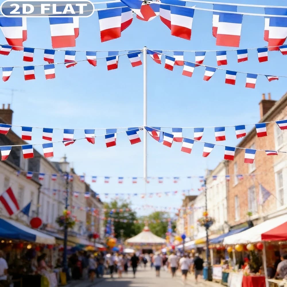 2D FLAT 24pcs Great France String Flag, 14x21cm/5.51x8.27inch Great France Flag Banner, French Polyester String Flag Banner