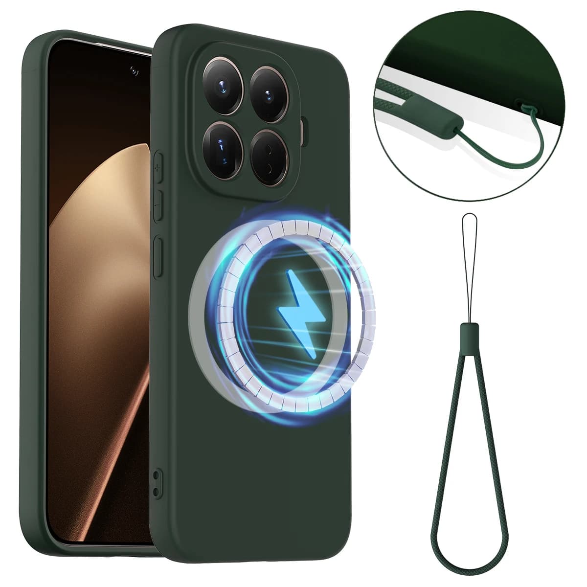 Wireless Charging Magnetic Soft Silicone Phone Case For Xiaomi 15T Pro Mi 14T Pro Mi 15 Pro, Fleece Magsafe Phone Cover Lanyard