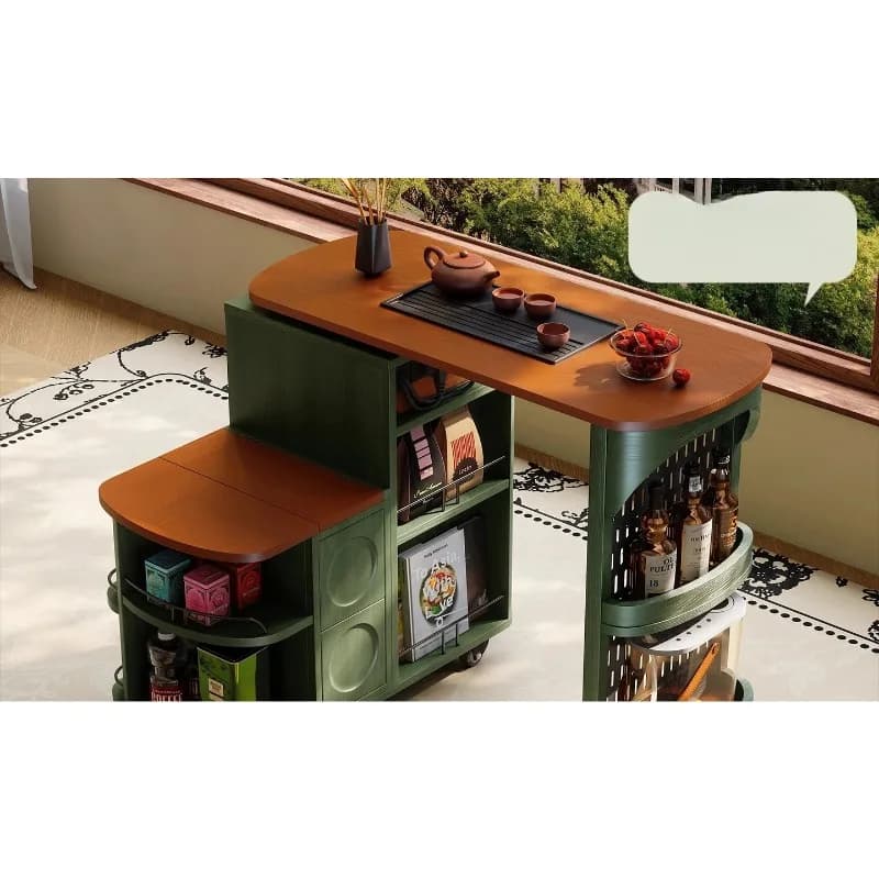 RR Medieval style movable tea table French retro style rotating solid wood mobile side cabinet universal wheel