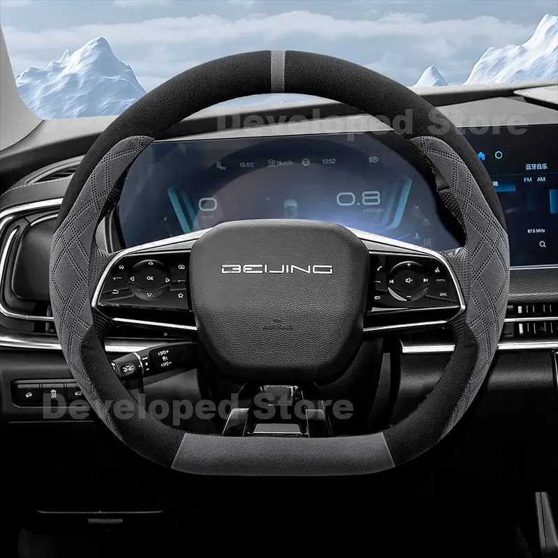Suede Warm Car Steering Wheel Cover For BAIC Beijing X35 X55 U5 Plus EU5 X7 Heating Steering Wheel Cover In Winter Accessories