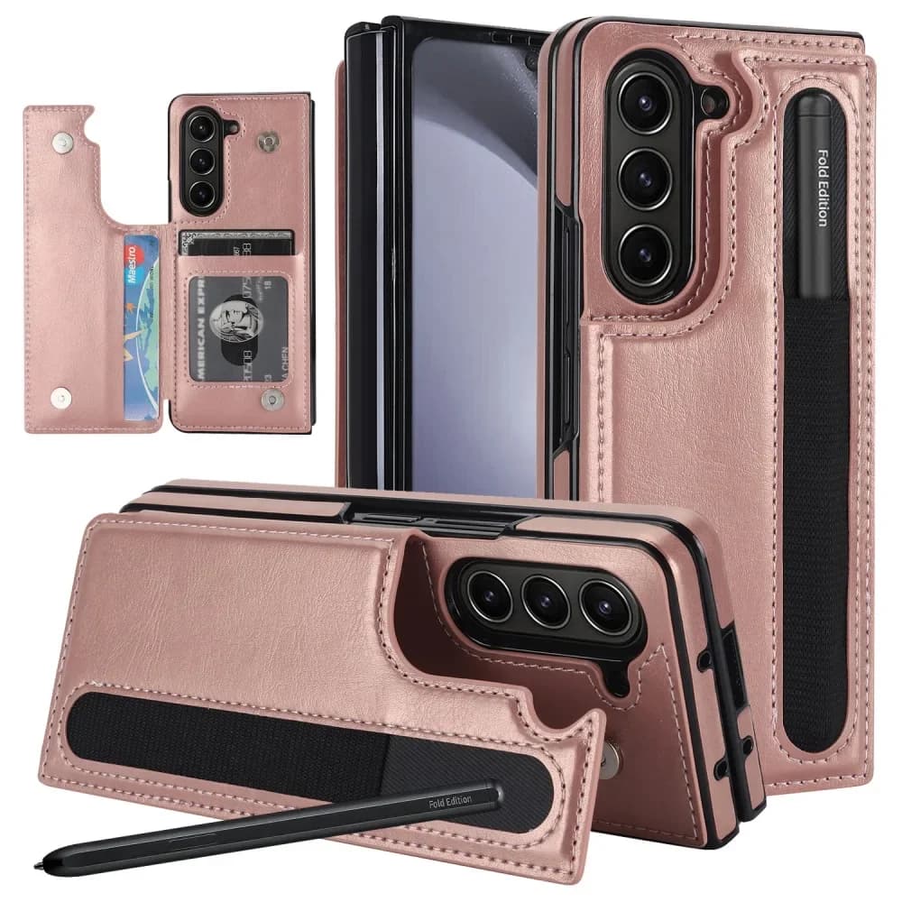 Solid Color Folding Phone Cover with Pen Holder for Samsung Galaxy Z Fold7&Z Fold6 &Z Fold5 with Flip Wallet Card Case