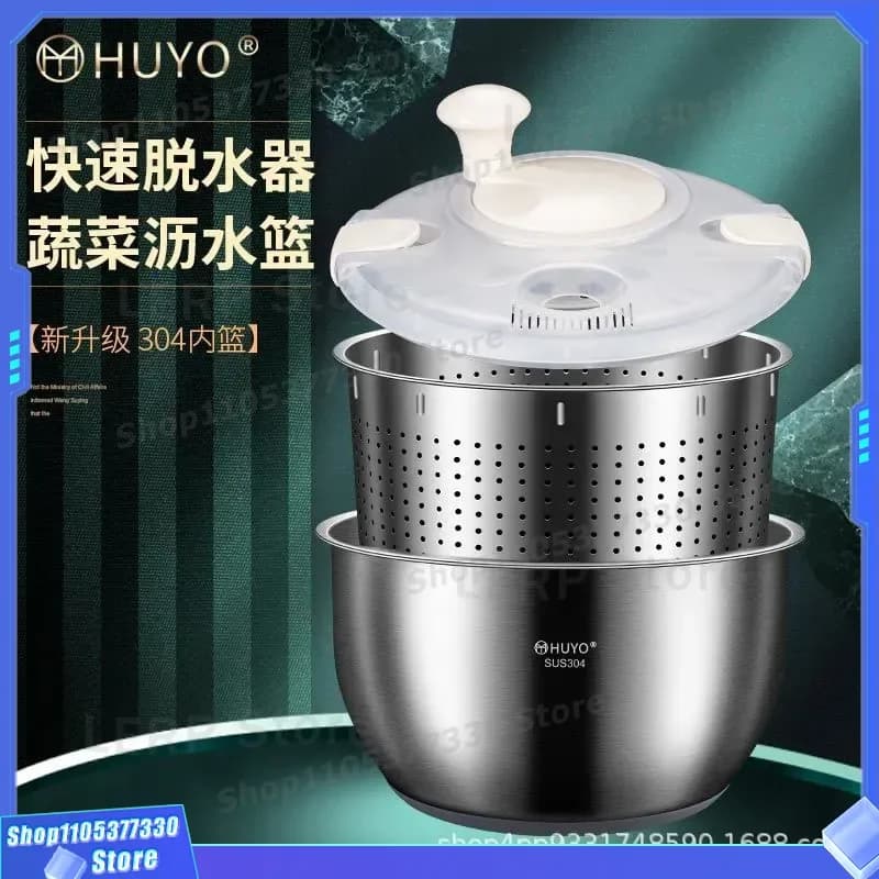 Stainless Steel Vegetable Dehydrator Fruit Dryer Kitchen Drain Basin Salad Spinner Household Food Dehydration Tool for Home