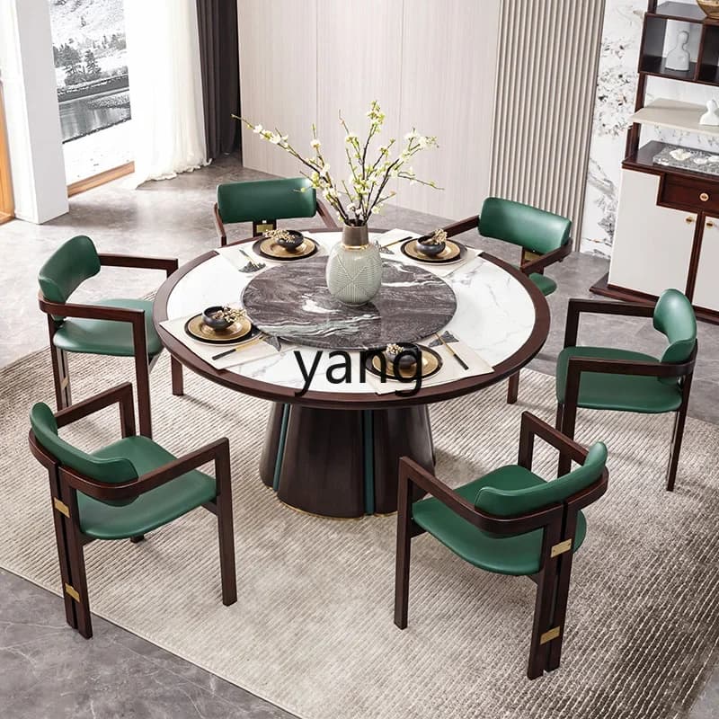 LMM New Chinese Solid Wood Dining Table Light Luxury Marble Dining Table 1.5m Household
