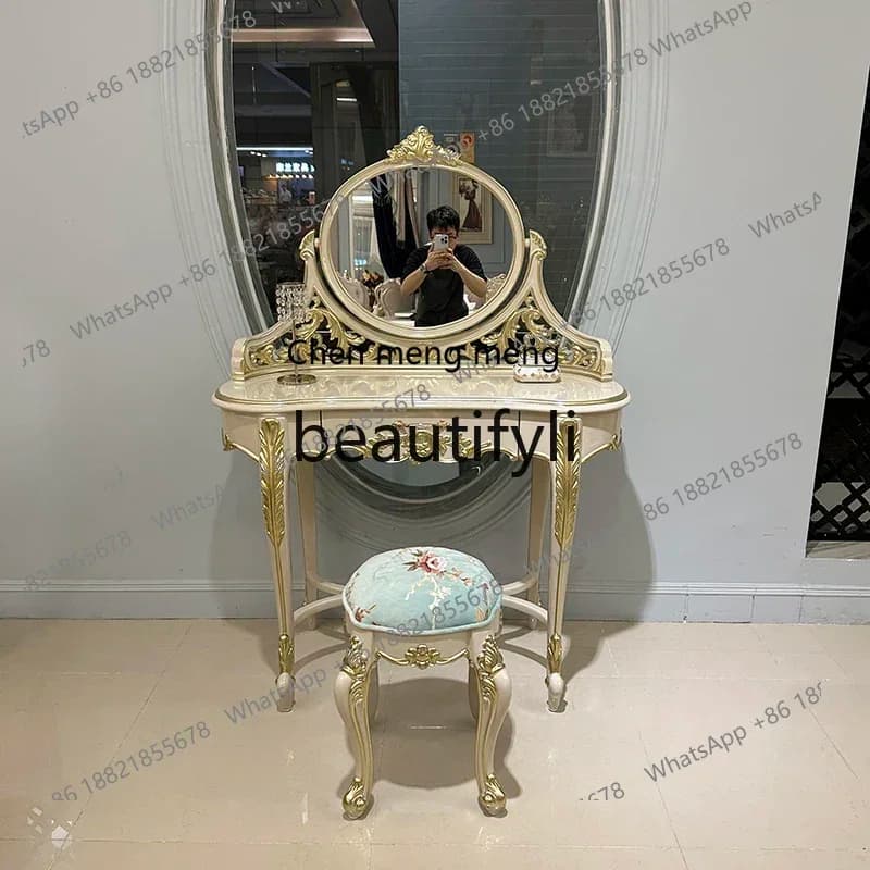 French solid wood dresser stool combination, European luxury bedroom dressing table simple small dressing table2936