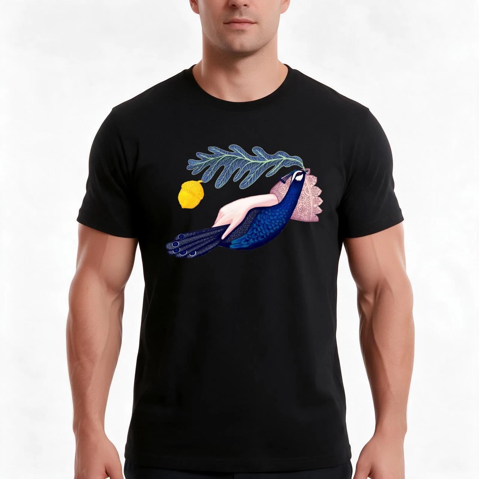 Peacock T-Shirt, Summer Casual Cotton Tee, Oversized Streetwear Tops, Vintage Graphic Print, Loose Fit Short Sleeve, 100% Cotton