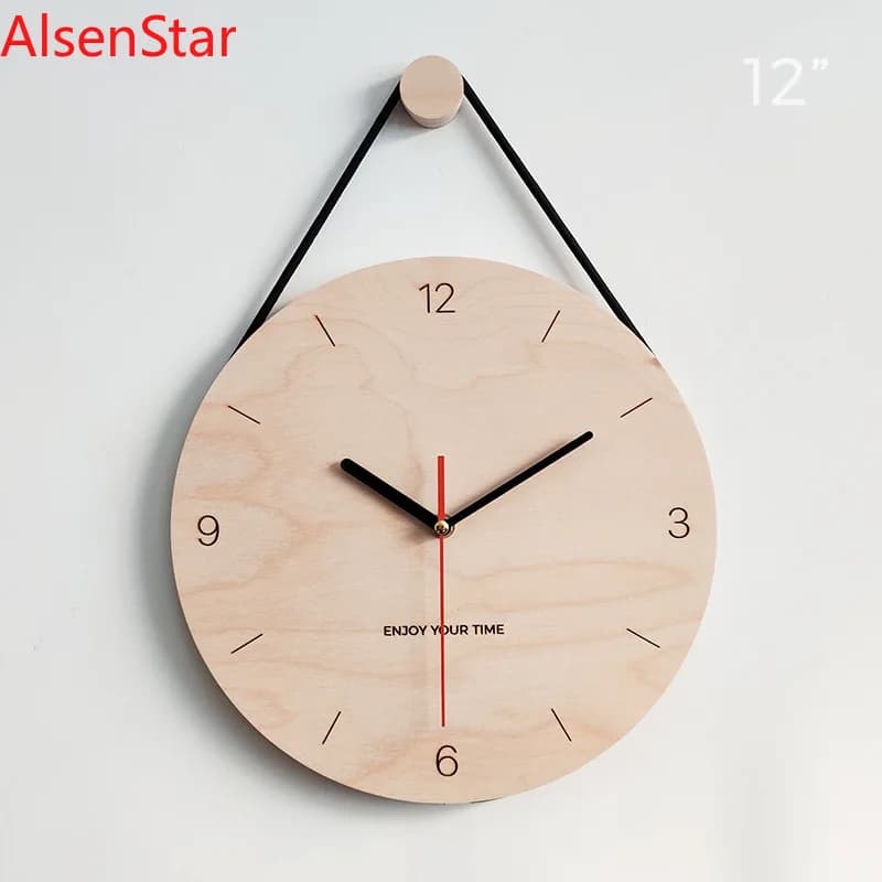 Simple Style 12 Inches Wooden Hanging Rope Wall Clock Watch Living Room Office Cafe Home Decoration Art Large Wall Clock