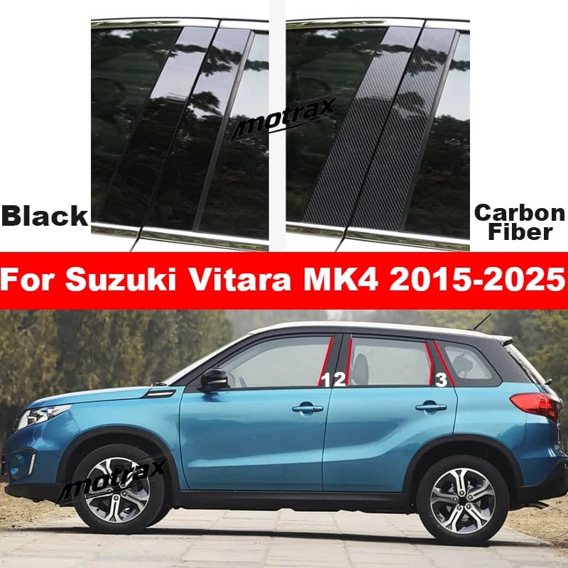 Car Glossy PC Window Decoration Pillar Posts Door Trim Stickers Exterior Accessories for Suzuki Vitara MK4 2015-2025