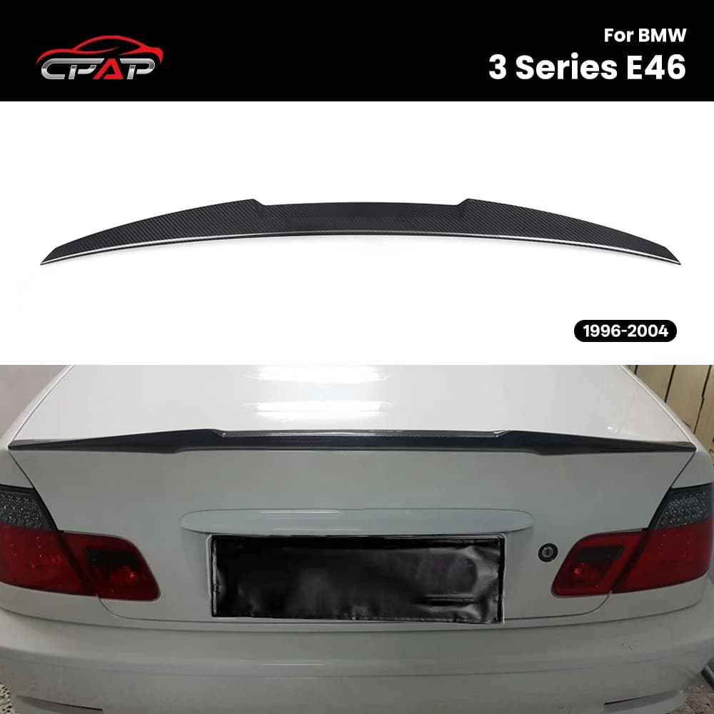 Real Dry Carbon Fiber Rear Trunk Roof Spoiler Tail Wing Trim For BMW 3 Series E46 M4 Style 1996-2004