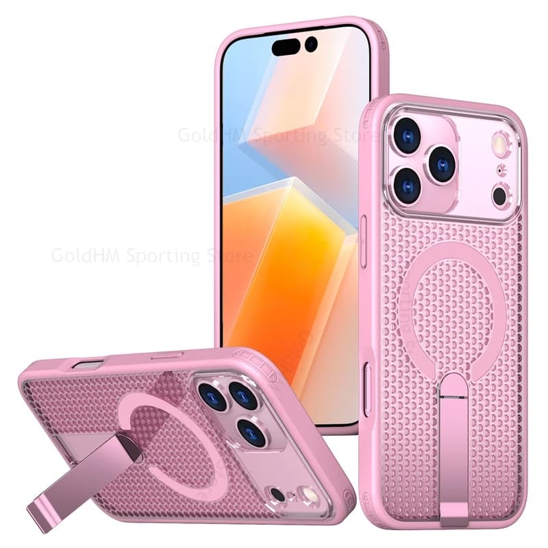 For Magsafe Case For iPhone 17 Pro Max 16e 16 Plus 15 14 13 Pro Heat Dissipation Invisible Bracket Wireless Charger Magnet Cover