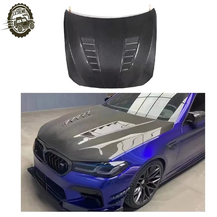 New Design Forged Carbon Look Engine Hood for BMW 5 Series G30 G38 F90 M5 2017-2023 V Style Dry Carbon Front Vented Hood Bonnet