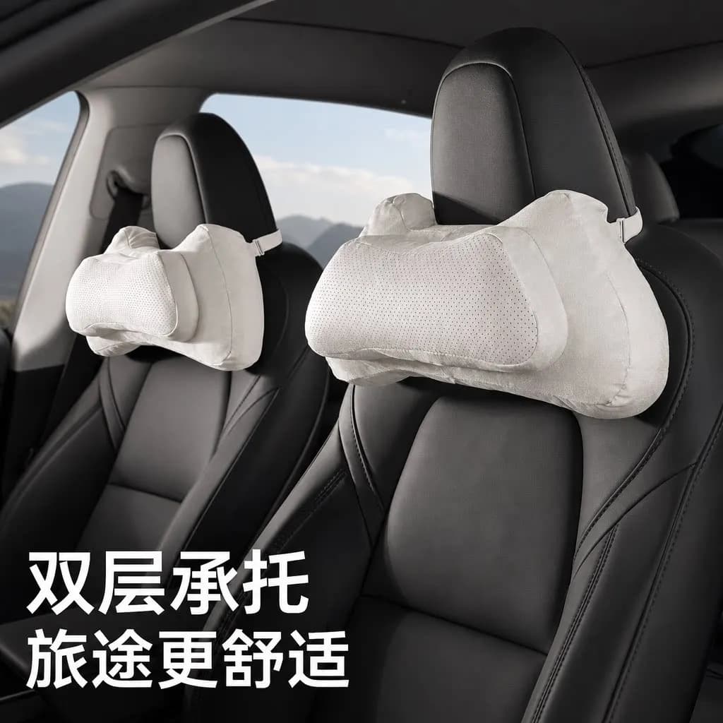 Double‑Layer Ergonomic Car Neck Pillow Breathable Suede Auto Headrest Support Comfort Travel Driving Neck Rest for Most Vehicles