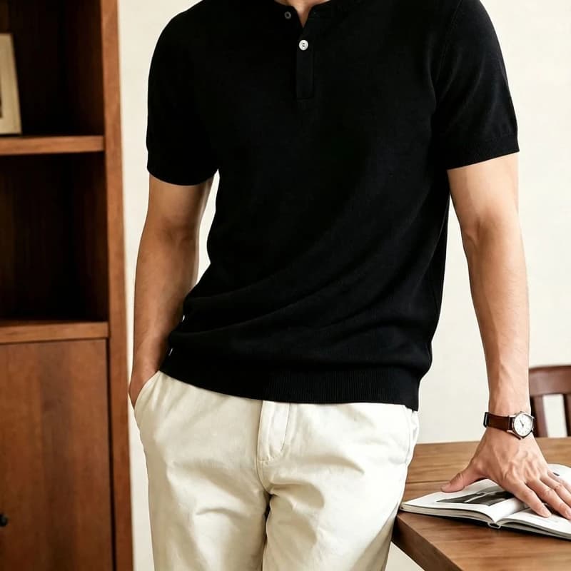 Men's Knitted Polo Shirt, Men's Summer High-end Sense, Solid Color Short Sleeved T-shirt, Casual Top