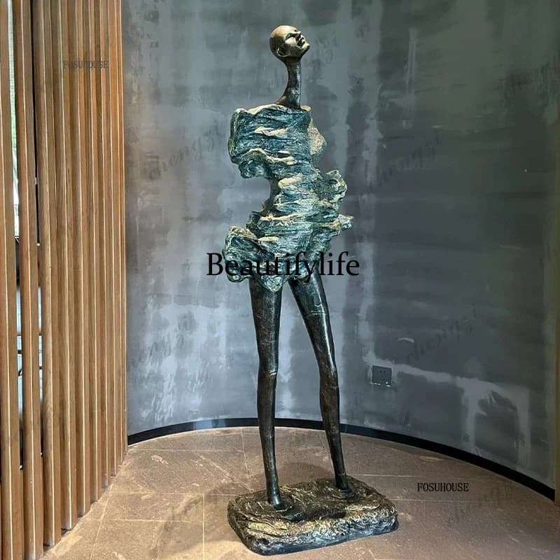 A68 Modern Abstract Art Figure Sculpture Girl Floor Standing Decorative Statues Hotel Sales Office Fiberglass Decorative