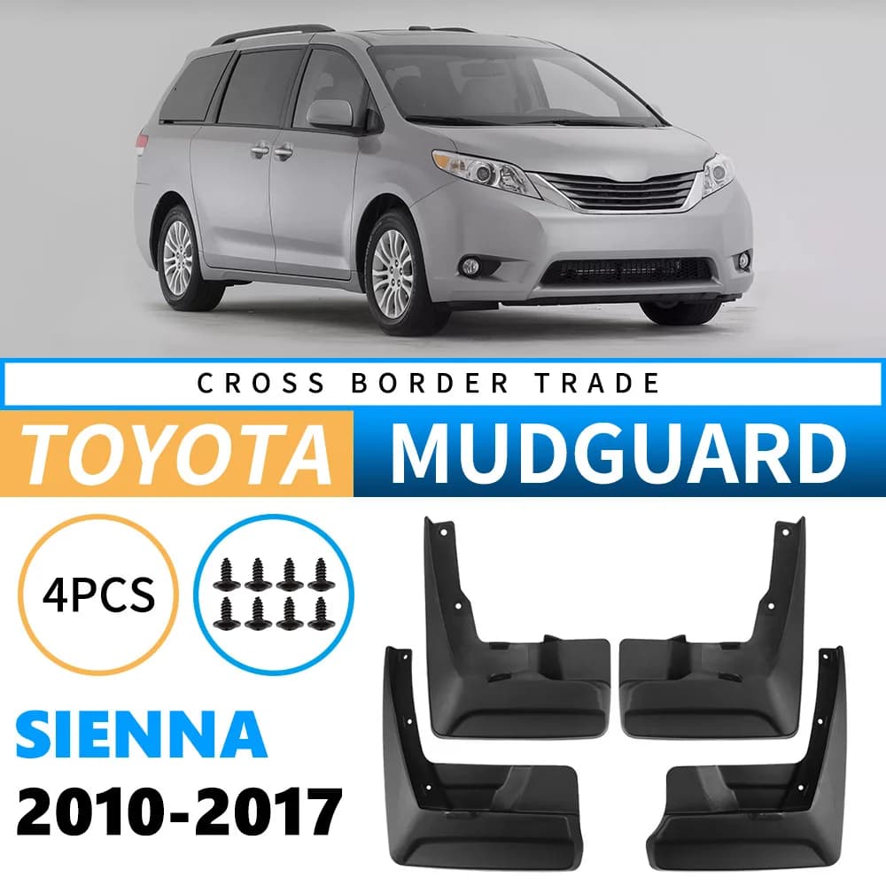 Car Auto Mud Flaps Splash Guards Fender Mudguard for Toyota Sienna 2010–2017 Flexible Lightweight Sturdy Structure