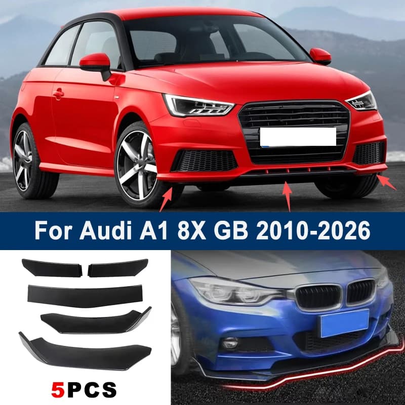 Adjustable 5Pcs Sectional Front Spoiler Lip For Audi A1 8X GB 2010-2026 Front Bumper Splitter Car Exterior Sport Body Kit