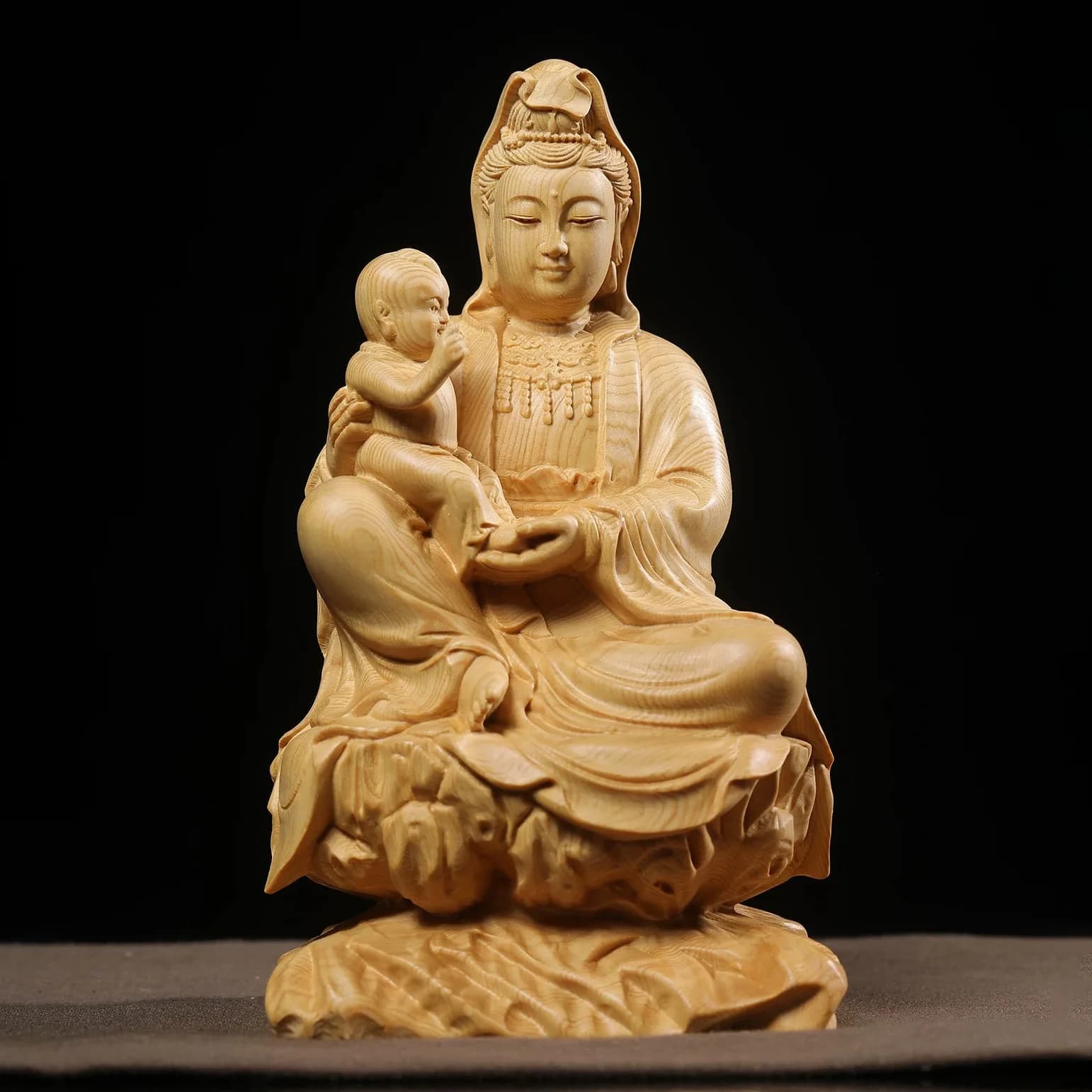 CZ cypress wood fine carving to send  ornament to protect pregnancy and add Ding Buddha shrine for home offering