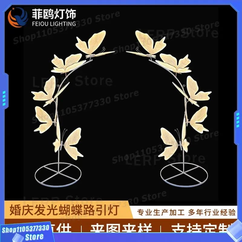 3D White Butterfly Wedding Arch Decoration Luminous Street Guide Light Simulation Wing Props for Hotel Party Event Decor