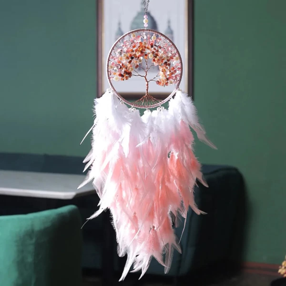 Boho Dream Catcher Wall Hanging Tree of Life Handmade Feather Decor Aesthetic Room Bedroom Home Decoration Gift