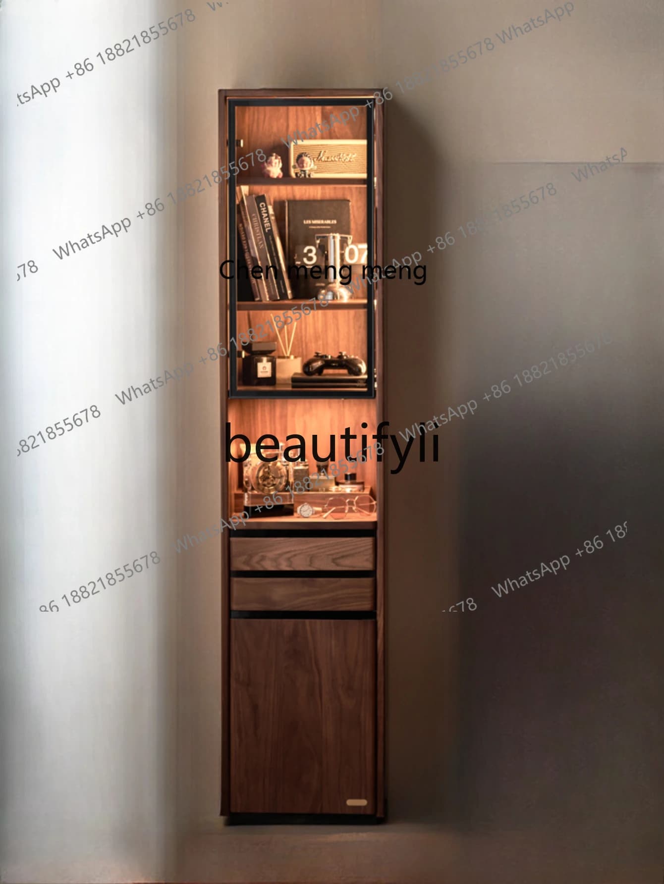 Solid wood, sofa side cabinet, black walnut small apartment locker, TV side cabinet  R