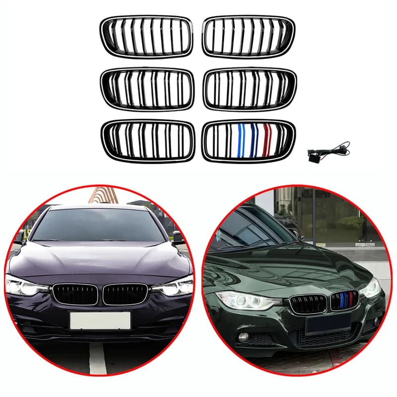 For BMW 3 Series F30 2013-2019 High Quality ABS Single Line & Double Lines LED Kidney Grille M-Color 3 Color Front Grille