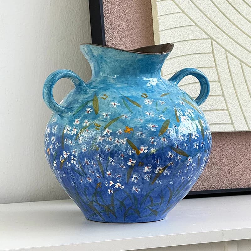 Impressionist Hand-painted Vase Retro Art Painting Ornament Home Ceramic Handmade Vase Flower Arrangement Aesthetic Art Ornament