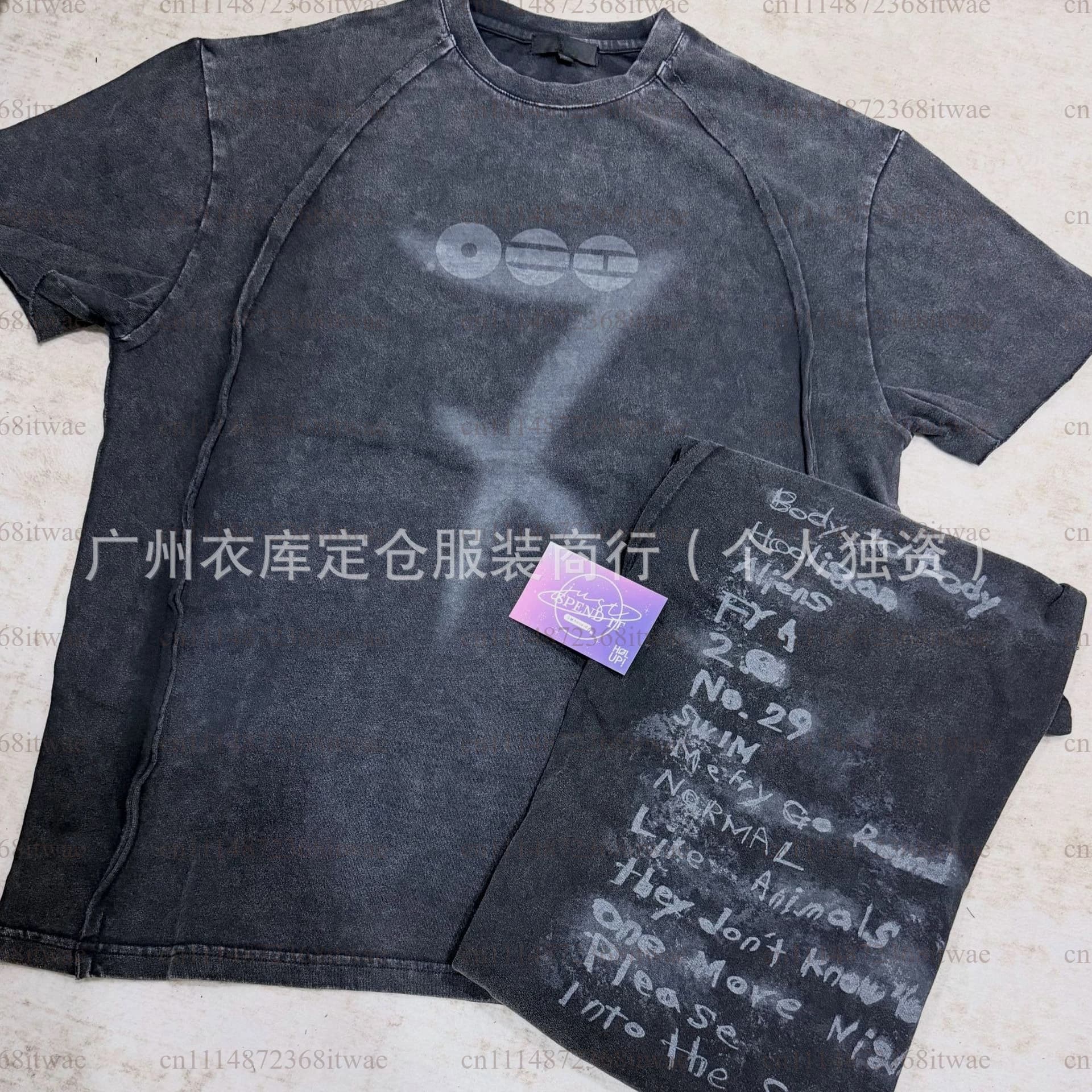 Retro Washed Fan Collection ARIRANG T‑Shirt Spliced Craft Graphic Print Unisex Loose Short Sleeve Tee Street Daily Casual Tops