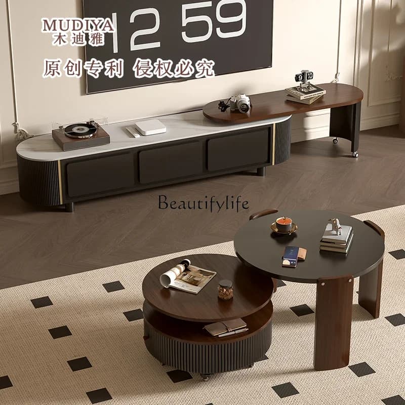 yj57 Rock slab coffee table household living room small apartment creative movable medieval tea table