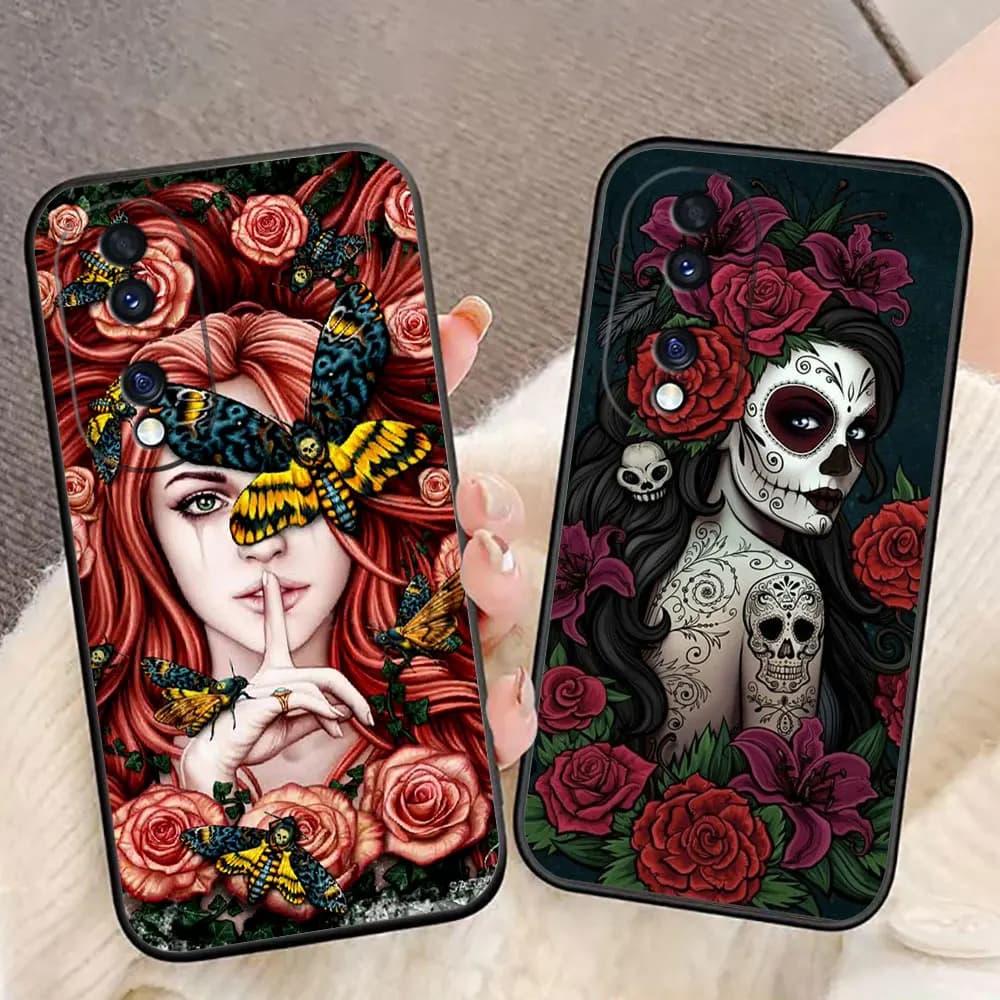 Katrina Rose Girl Skull Phone Case For HONOR 400 20 90 X5C X6B X7A X7B X7D X8B X9 X9B X9D X9A HUAWEI NOVA 7I 8I P30 Case Cover