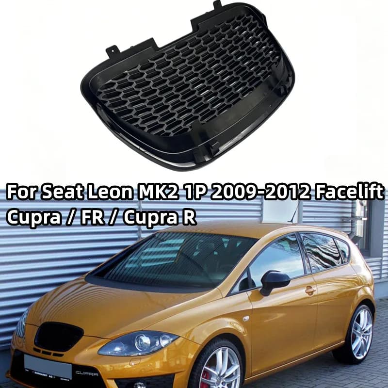 HoneycombFrontBumperGrilleforSeatLeonII1PFacelift2009-2012MatteBlackMeshDebadgedBadgelessFrontGrillW/OEmble